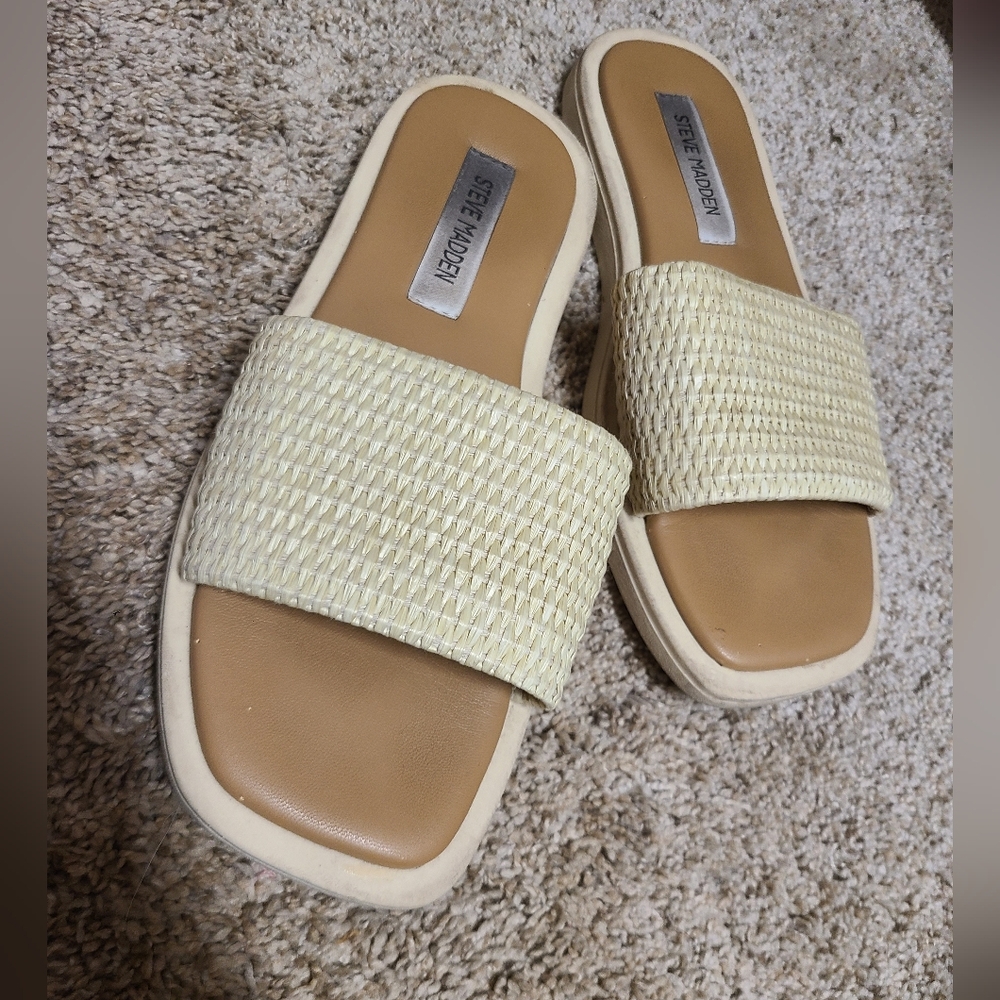Steve Madden Raffia Straw Slide Sandals